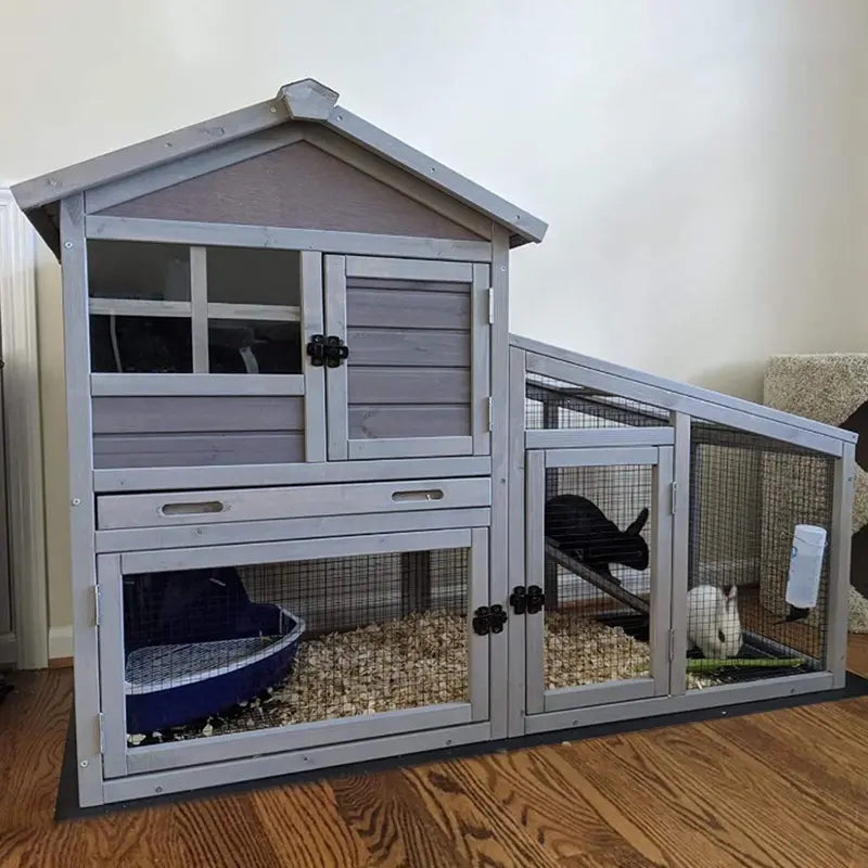Aivituvin Outdoor Rabbit Hutch with Indoor Use Option  Gray Bunny Cage Featuring Pull-Out Tray & Removable Wire Mesh Floor