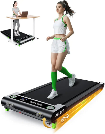 Akluer Compact Under-Desk Treadmill  2.5 HP Inclined Walking Pad with Remote, LED Display & Space-Saving Design