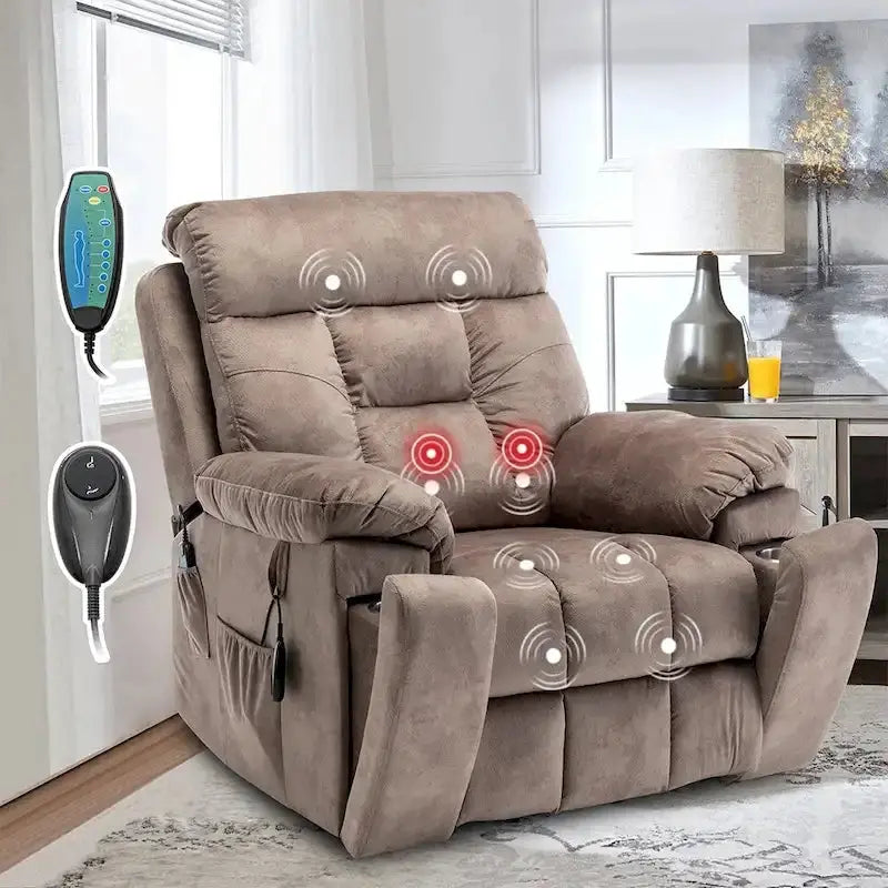 Large Power Lift Recliner — Full-Body Massage, Heat Function & Concealed Cup Holder
