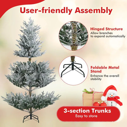 6-Foot to 8-Foot Pre-Lit Snow-Flocked Christmas Tree for Indoor or Office Holiday Display