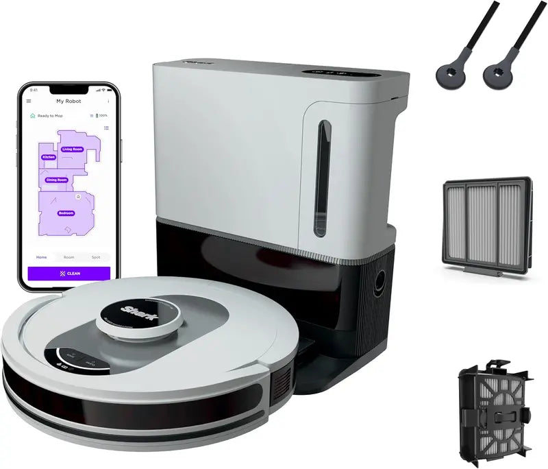 Cool Grey Voice-Controlled Robot Vacuum  Matrix Clean Mapping, 60-Day Self-Empty Base & All-Surface Cleaning Performance