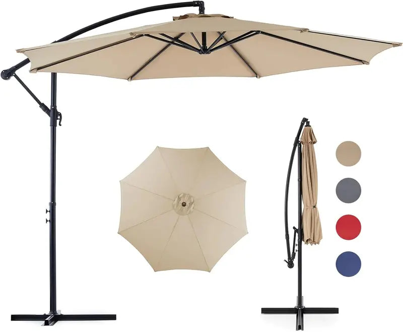 9.8-Foot Cantilever Patio Umbrella with Adjustable Tilt, 8-Rib Steel Frame, UV-Resistant Canopy for Backyard, Pool, or Garden  Blue