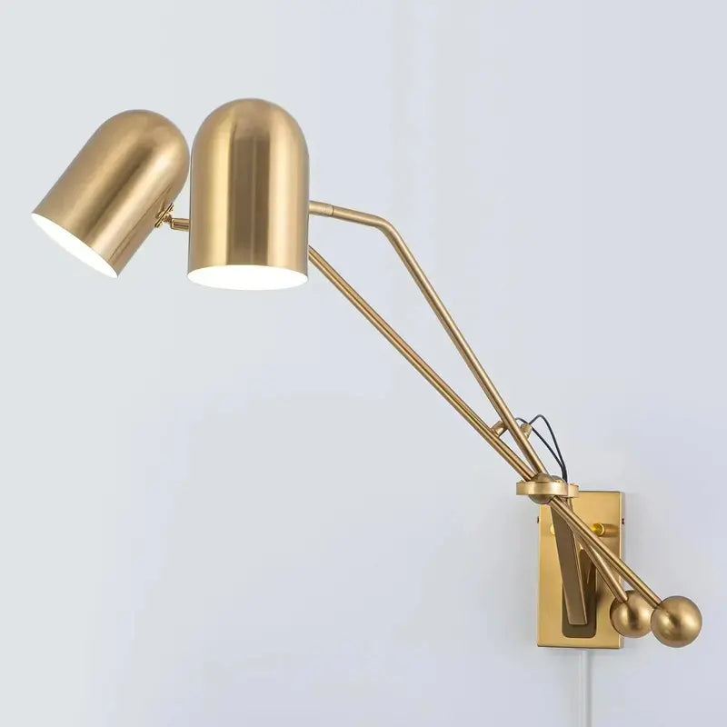 Plug-In Swing-Arm Wall Sconces  Set of 2 Black Adjustable Lights with Integrated On/Off Switch