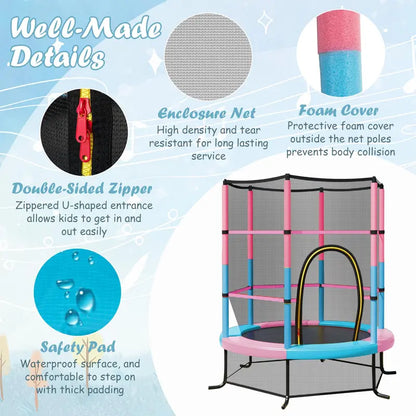 55-Inch Kids’ Trampoline  ASTM-Certified 4.6-Foot Toddler Bouncer with Safety Enclosure Net