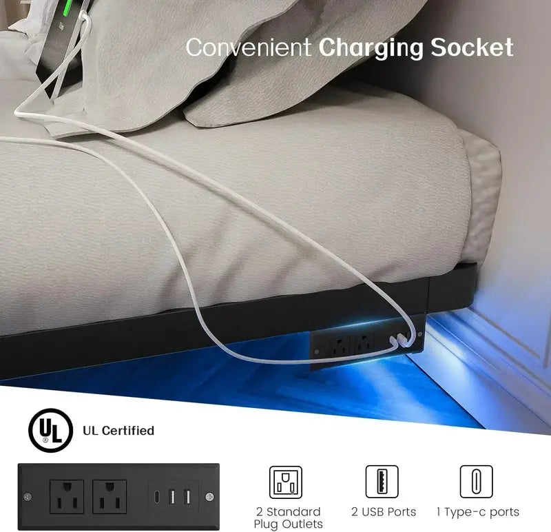 OLEVS Queen Floating Bed Frame  Modern Metal Platform with Integrated Smart LED Lighting