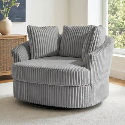 DREAMSIDEA Recessed-Arm Swivel Barrel Chair with Slipcover  Modern Rotating Seating
