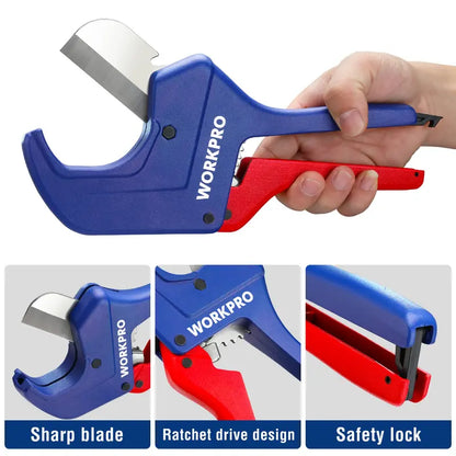WORKPRO Ratcheting PVC & PEX Pipe Cutter  Cuts Up to 2-1/2″ Diameter