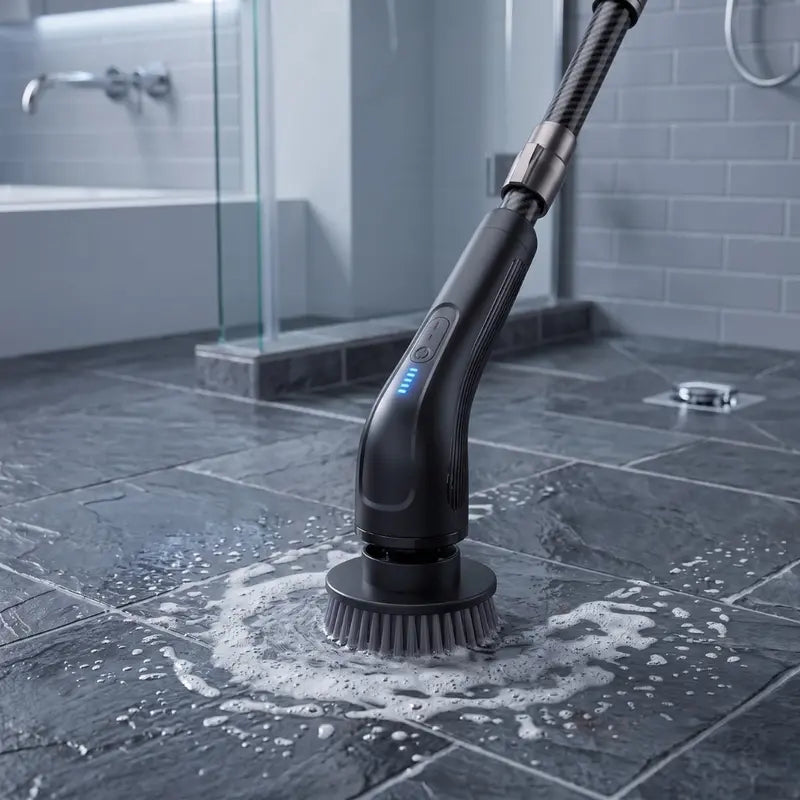 Cordless Spin Scrubber with Extendable Shaft and Interchangeable Cleaning Attachments