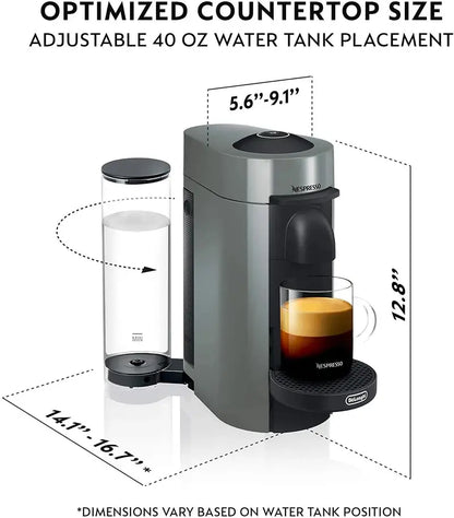 Nespresso VertuoPlus Espresso & Coffee Machine by De’Longhi  Grey with Aeroccino Milk Frother