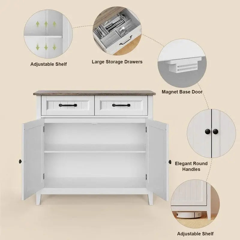 Wooden Kitchen Sideboard Buffet Cabinet  Dual-Door Coffee Bar with 2 Drawers