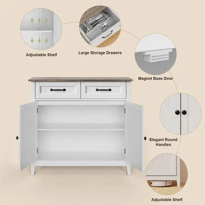 Wooden Kitchen Sideboard Buffet Cabinet  Dual-Door Coffee Bar with 2 Drawers