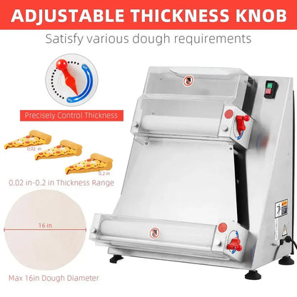 Commercial Electric Pizza Dough Sheeter  16-Inch Max Width, 370W Stainless Steel Roller for Pasta, Noodles & Flatbreads