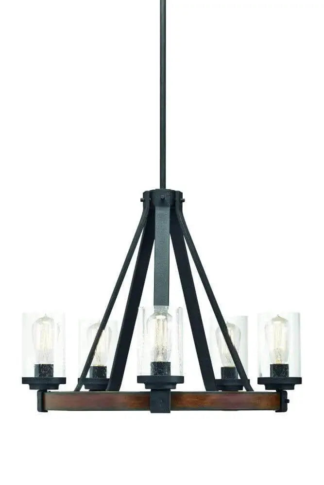 5-Light Rustic Chandelier  Distressed Black & Wood-Tone Frame with Clear Glass Candle Shades