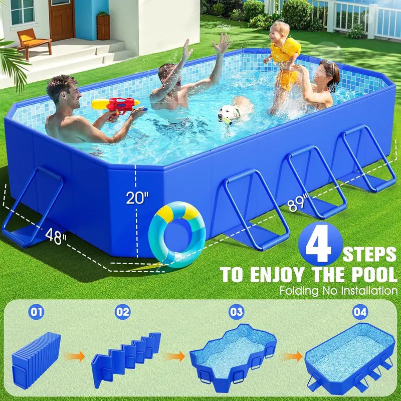 Large Collapsible Swimming Pool  Hard-Shell Non-Inflatable Foldable Pool for Kids & Adults