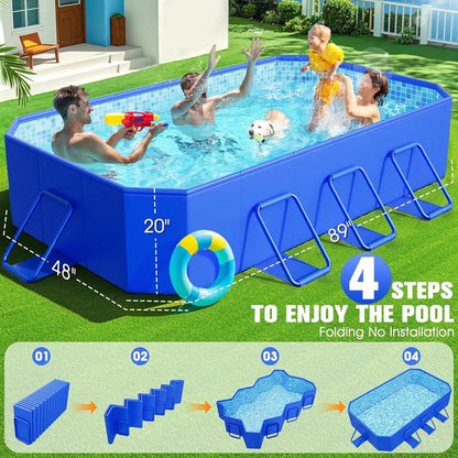 Large Collapsible Swimming Pool  Hard-Shell Non-Inflatable Foldable Pool for Kids & Adults