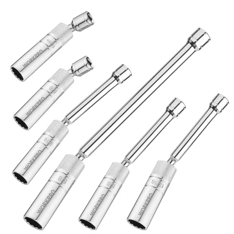 WORKPRO Extended Magnetic Spark Plug Socket Kit  6-Pc Thin-Wall Set with 4″, 6″, 11″ Extensions