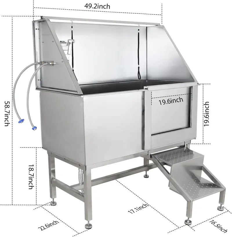 50″ Stainless Steel Dog Wash Station — Professional Grooming Tub with Ramp, Faucet, Spray Wand & Drain Kit