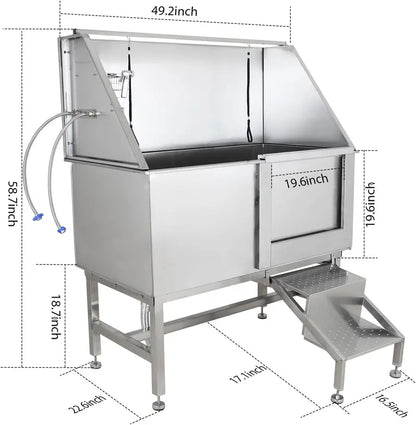 50″ Stainless Steel Dog Wash Station — Professional Grooming Tub with Ramp, Faucet, Spray Wand & Drain Kit