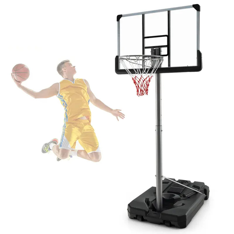 Poolside Adjustable Basketball Goal  Compact Outdoor Hoop with 64″79″ Height Range