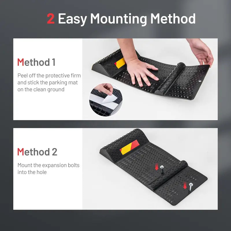 Garage Parking Mat Set  2-Pack Wheel Stoppers with Dual Mounting Options