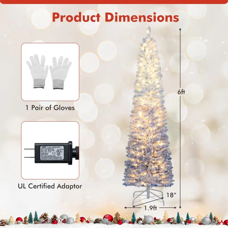 6-Foot or 7-Foot Blue Gradient Snow-Flocked Christmas Tree with Integrated Warm White LED Lighting