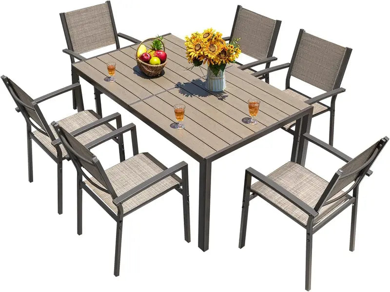 Homall 7-Piece Outdoor Dining Set — Light Grey Textilene Chairs and Durable Table