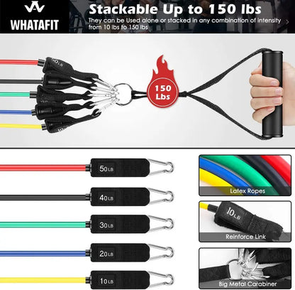Whatafit Resistance Bands Set  100% Natural Latex, Adjustable Up to 150 lbs, Portable Home Gym with Accessories