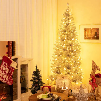 6-Foot Silver Pencil Christmas Tree  Electroplated Tinsel Finish with Pre-Installed Lights