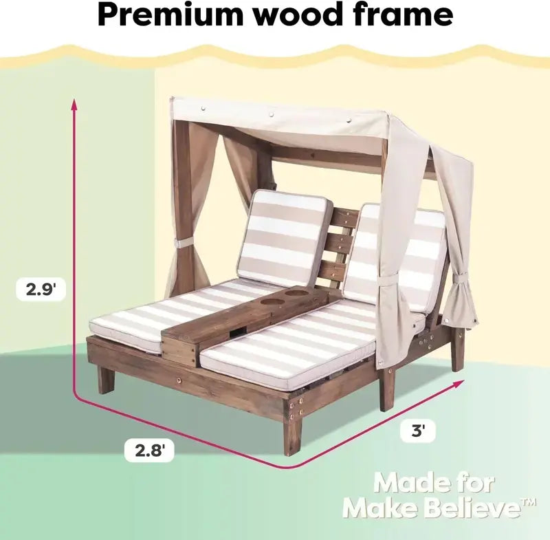 KidKraft Wooden Double Chaise Lounge — Outdoor Kids’ Patio Furniture with Cup Holders