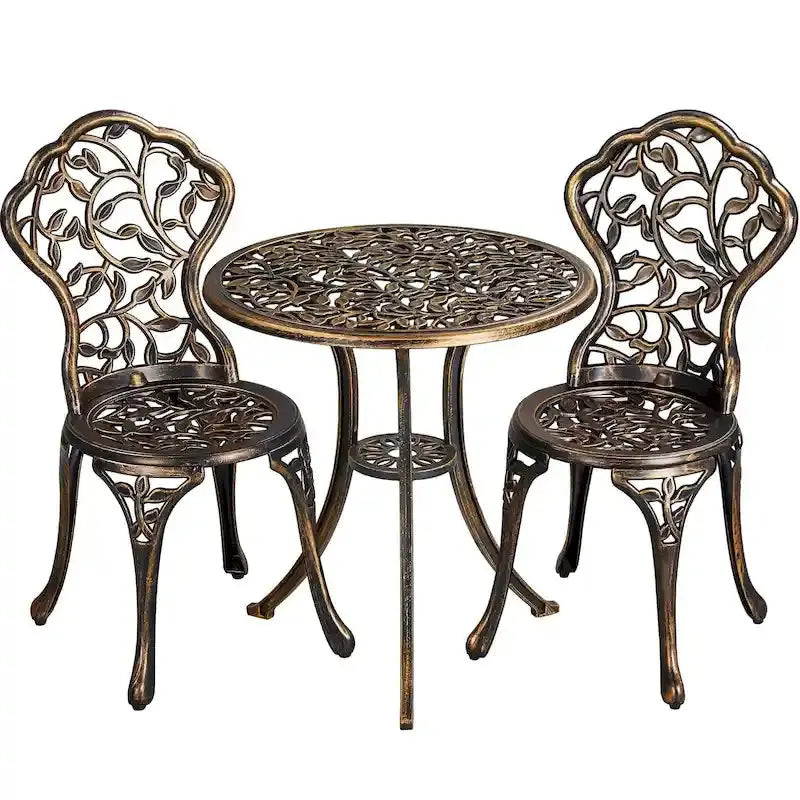 Yaheetech 3-Piece Aluminum Bistro Set  Antique-Finish Patio Chairs + Table