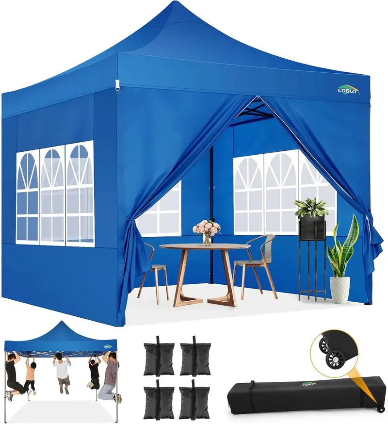 COBIZI Heavy-Duty 10×20 FT Pop-Up Canopy Tent  6 Wind-Resistant Sidewalls, Black Frame, Roller Bag