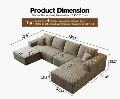 Cloud Modular L-Shaped Sectional Sofa  107.5-Inch Minimalist Corner Lounge with Deep Seating