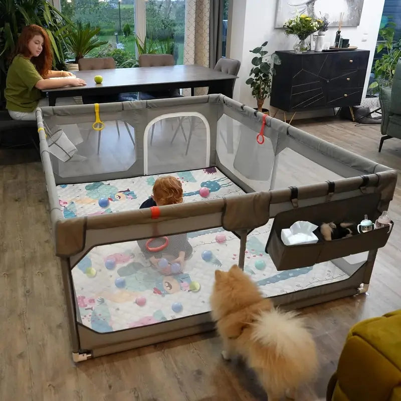 Extra-Large Baby Playpen with Floor Mat  75″ x 59″ BPA-Free Safety Yard with Storage Bag & Gap-Free Design