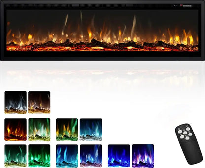 EUHOMY 50-Inch Recessed & Wall-Mounted Electric Fireplace  Adjustable Flame Color, Touchscreen, Timer & Remote, 750/1500W Linear Heater