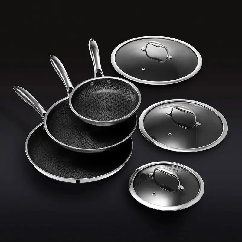 HexClad 6-Piece Hybrid Cookware Set  Stainless Steel with Nonstick Ceramic Coating