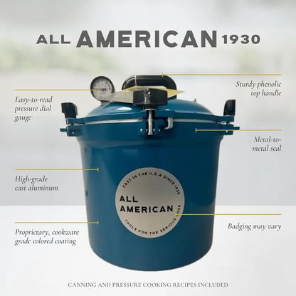 All-American 1930 21.5-Quart Pressure Cooker & Canner  Metal-to-Metal Seal, Stovetop Compatible (Gas/Electric/Induction), Made in USA