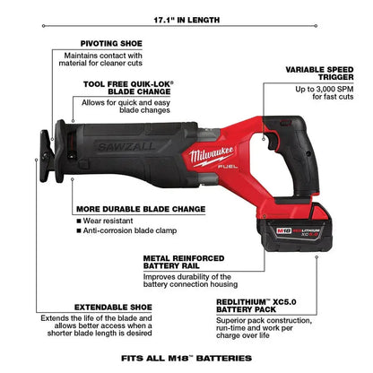 FUEL 18V M18 7-Tool Cordless Combo Kit  Brushless Motors, 5.0Ah Batteries Included