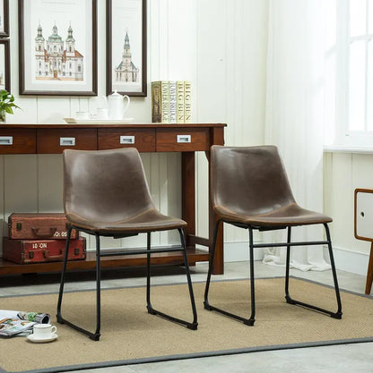 Retro Brown PU Leather Dining Chairs (2-Pack)  Vintage-Style Seating with Antique Finish and Comfortable Backrests