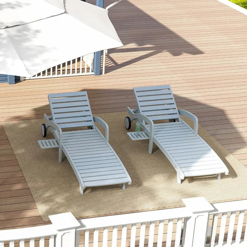 Set of 4 Wooden Poolside Chaise Lounges  5-Position Adjustable Recliners with Pull-Out Side Tables, Patio or Deck Ready