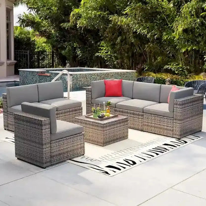 7-Piece PE Rattan Outdoor Sectional Set  Wicker Patio Sofa with All-Weather Cushions