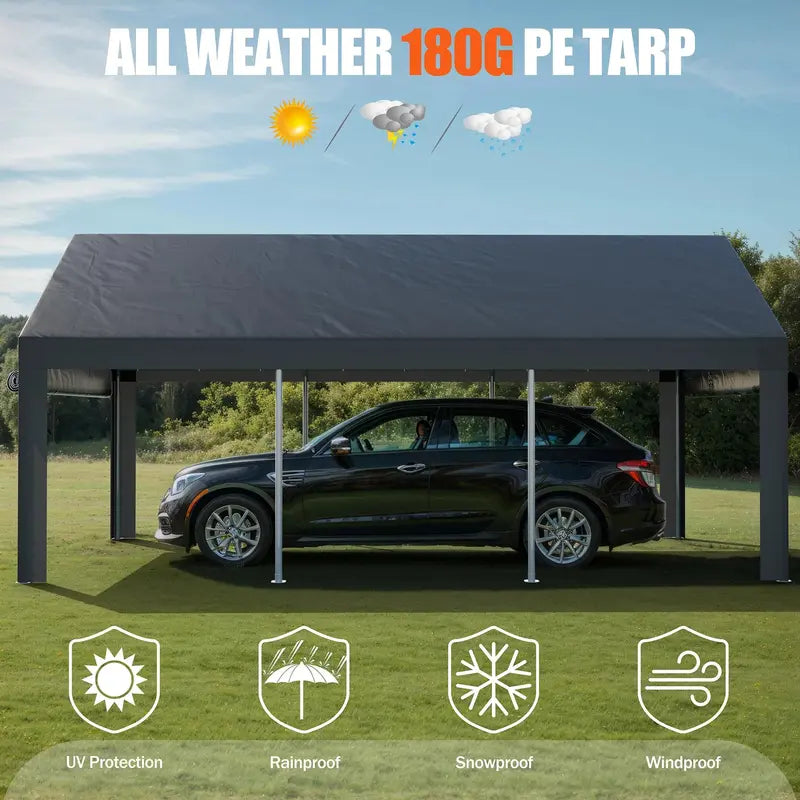 JYQAQA 12×20 FT Heavy-Duty Carport Canopy  All-Season, UV-Resistant Shelter for Vehicle Protection