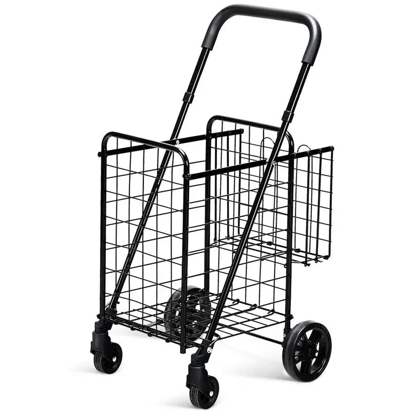 Dual-Basket Folding Utility Cart  Compact Shopping Trolley with 360° Swivel Wheels
