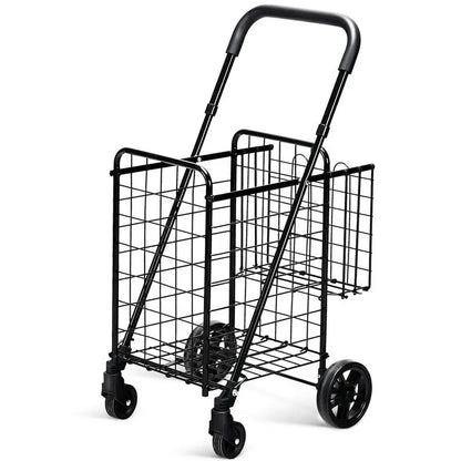 Dual-Basket Folding Utility Cart  Compact Shopping Trolley with 360° Swivel Wheels