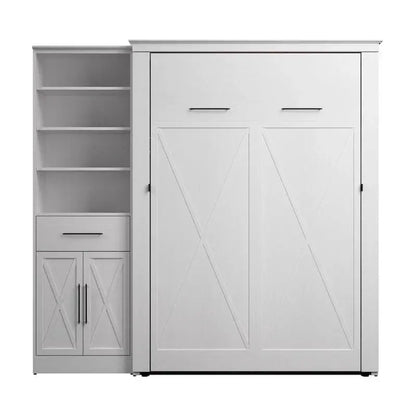 Key West Full Murphy Bed with Built-In Wardrobe  Bestar Space-Saving Wall Bed Unit (88″ Wide) with Closet Integration