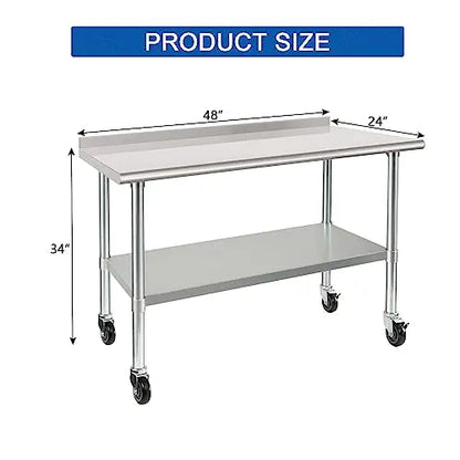 HARDURA Stainless Steel Table 24 x 48 Inches with Wheels Casters NSF