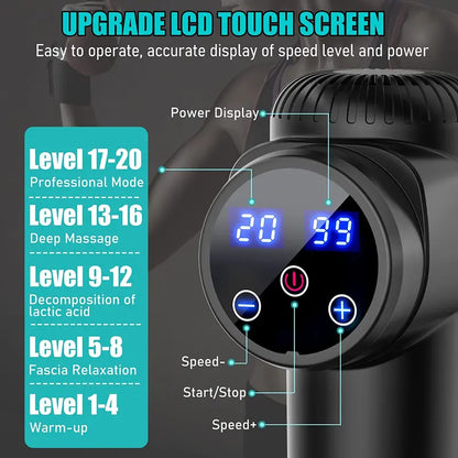 TOLOCO Massage Gun  Handheld Deep Tissue Massager with 20 Speeds & 10 Heads, Cordless & Ergonomic Design
