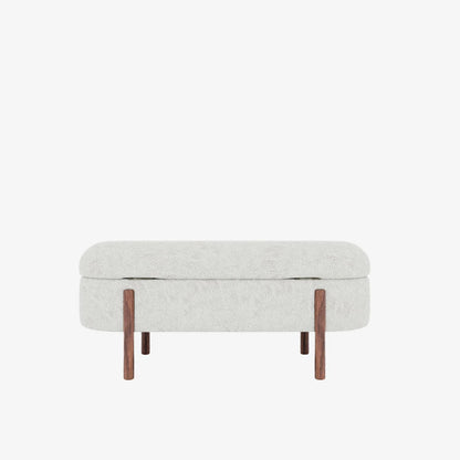 Marianne   Banc coffre de rangement en tissu boucl  cr me
