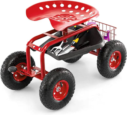 Compact Gardening Scooter Wagon with Wheels for Lawn and Patio Tasks