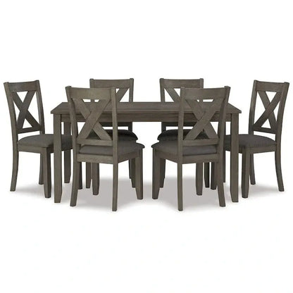 7-Piece Dining Set with Lattice-Back Chairs  Dark Gray Wood Frame & Polyester Upholstery