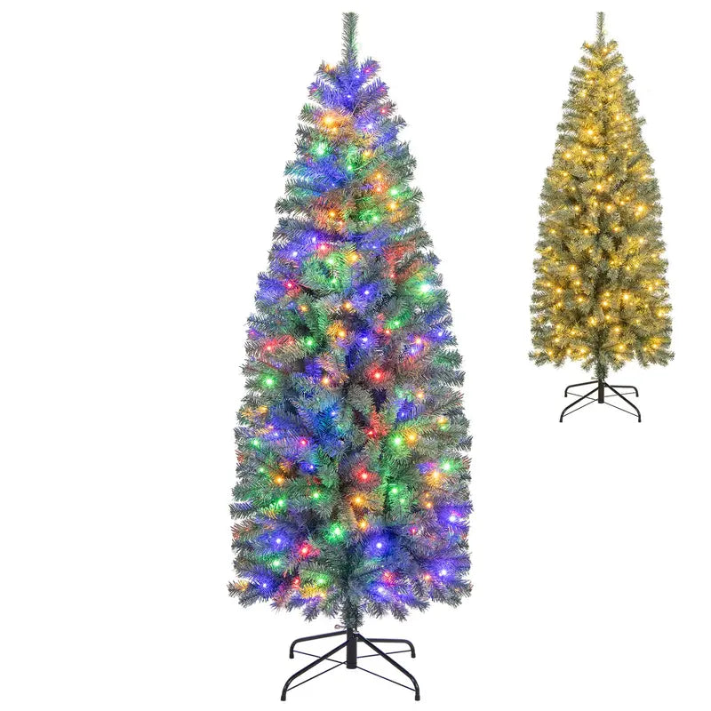 6.5-Foot Blue Slim Pencil Christmas Tree  Pre-Lit with 200 Warm White & Multicolor LEDs, 9 Modes, 556 Branch Tips